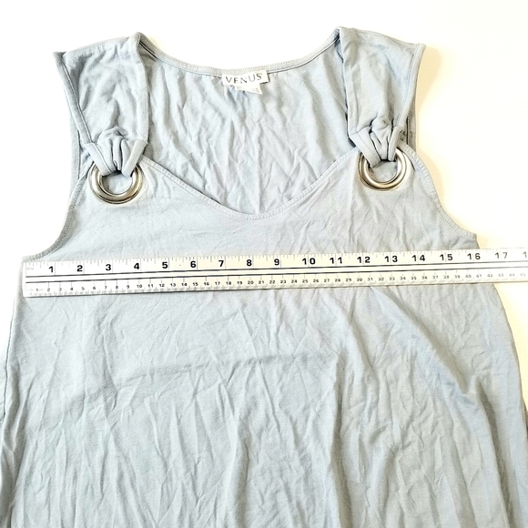 VENUS Blue Gray Fringe Hem Sleeveless Flowy Soft Spring Ringged Strap Medium Top - Picture 5 of 7